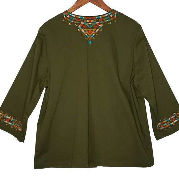 Bob Mackie Wearable Art Green Embroidered Santa Fe Shirt Jacket Shacket Size XL - Picture 4 of 11